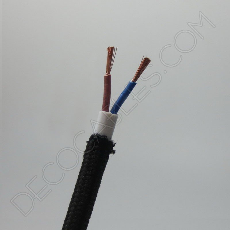 Cable eléctrico redondo/redondo revestido de tela 3 metros Color negro algodón Sección 2 x 0,75 