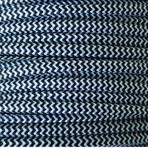 Cable eléctrico redondo de tela de color blanco y negro zig-zag