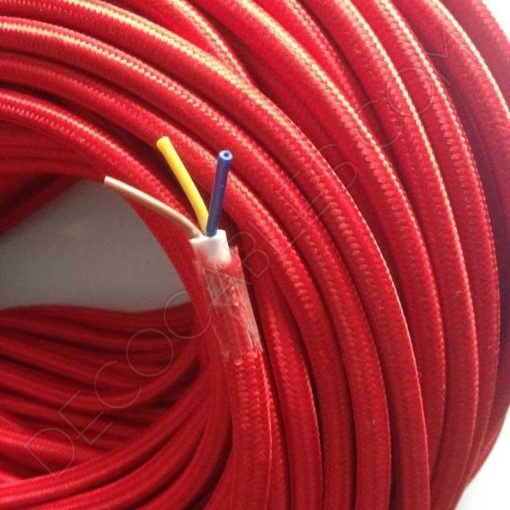 Cable eléctrico redondo de tela de color rojo de 3 hilos