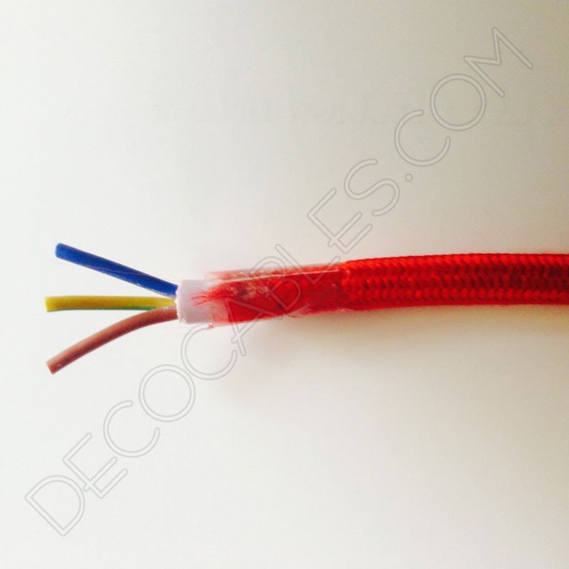 3 x 0,75 mm² 3 hilos Cable textil trenzado de 2 Metro - Cable de luz con revestimiento textil smartect Cable para lámparas de tela en color Blanco Rojo 
