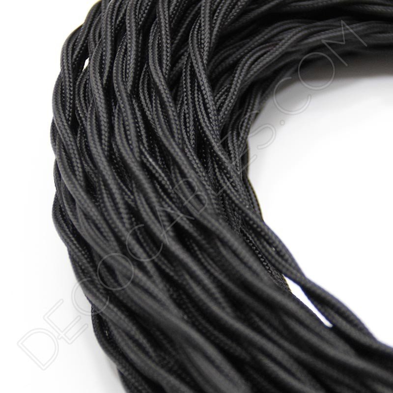  Cable de iluminación de tela sólida de 2 núcleos, cable  flexible de seda tejida negra, cable trenzado antiguo vintage, cable de  conexión de cable eléctrico trenzado (color negro, tamaño: 3.3 ft) 
