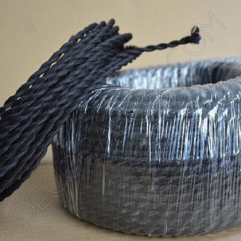Alambre eléctrico trenzado de tela vintage, cable textil tejido