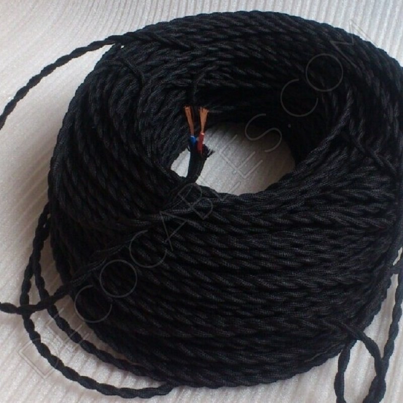 Cable electrico textil trenzado vintage 1 M Negro