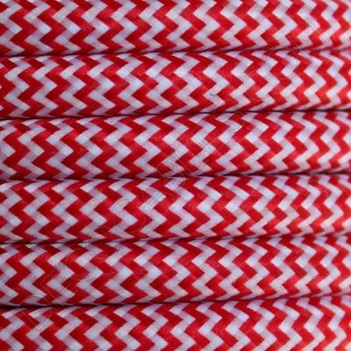 Cable eléctrico redondo de tela de color rojo y blanco en zig-zag