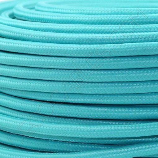 Cable eléctrico redondo de tela de color azul turquesa