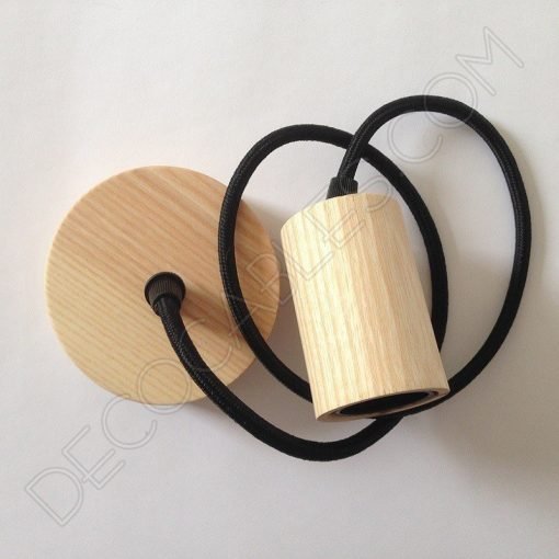 Lámpara colgante en madera con cable textil modelo cilindro