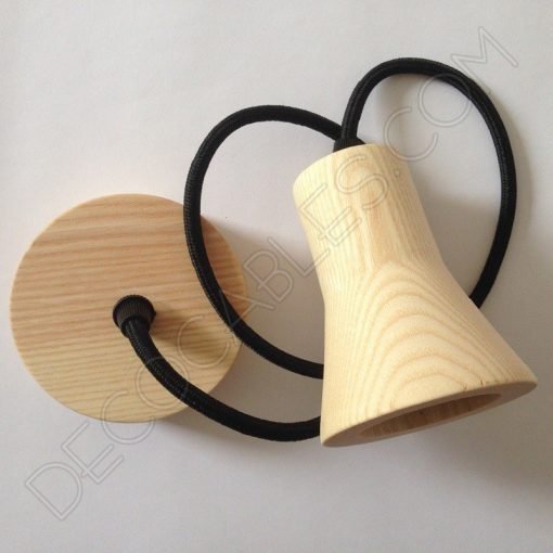 Lámpara colgante en madera con cable textil modelo foco
