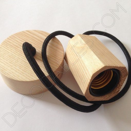 Lámpara colgante en madera con cable textil modelo biselado