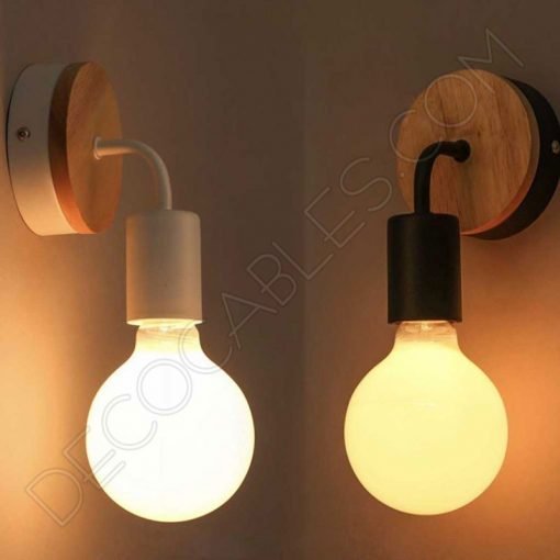 Lámpara aplique de pared de metal y madera en negro o blanco