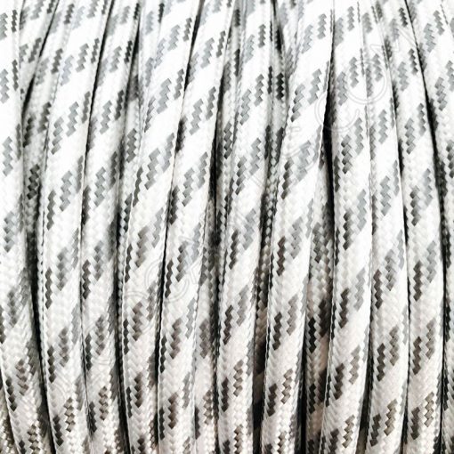 Cable eléctrico de tela blanco y gris plata