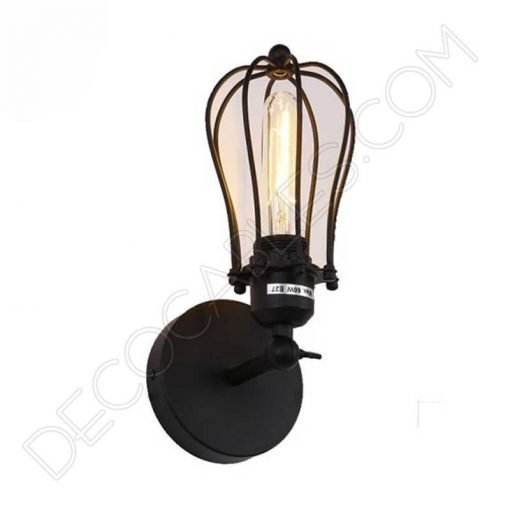 Lámpara aplique de pared Vintage negro mate con jaula