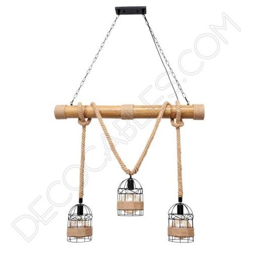 Lámpara colgante cuerda y bambú con portalámparas jaula