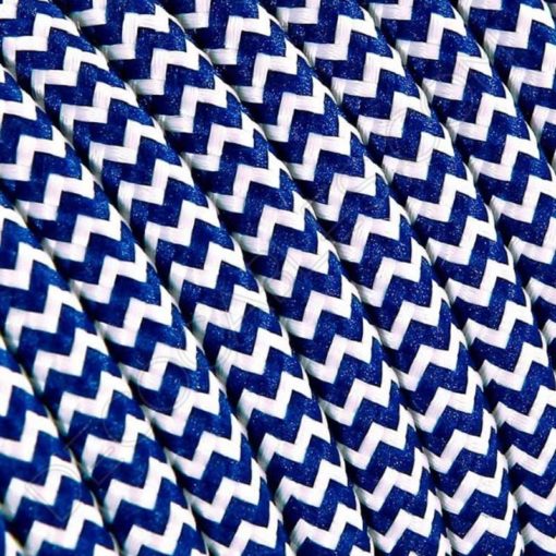 Cable textil liso azul y blanco zig zag