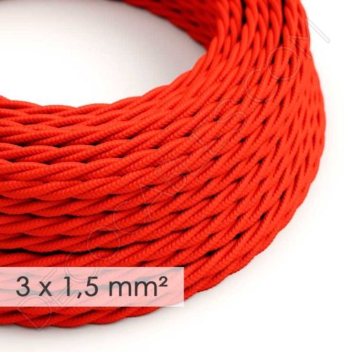 cable eléctrico de sección grande 3x1,50 trenzado tejido efecto seda rojo
